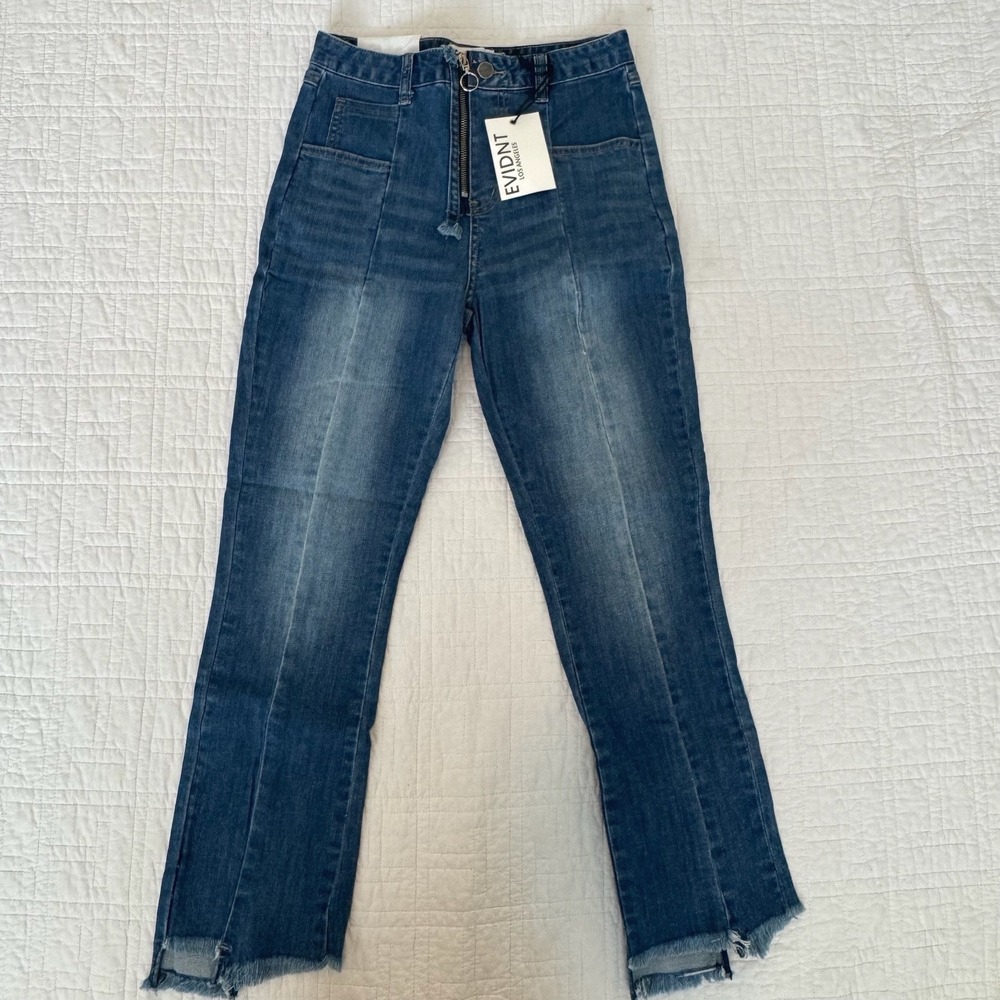 EVIDNT Tangier Step Hem Straight Leg Jeans Blue Medium Wash High Rise NWT 24